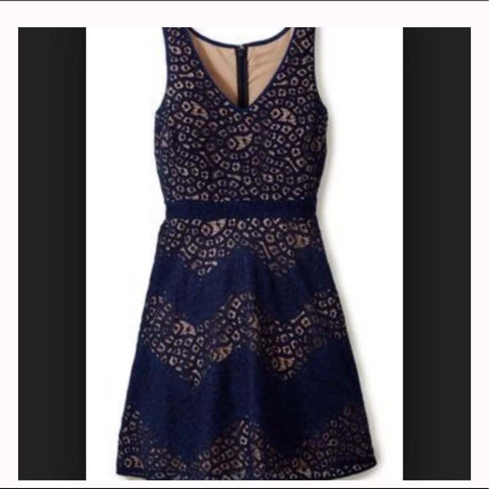 Navy blue and nude dress.
